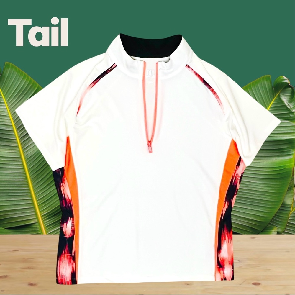 Tail Activewear Top White Bright Black/Orange 3/4 Zip Mock Neck Shirt Sz L NWOT